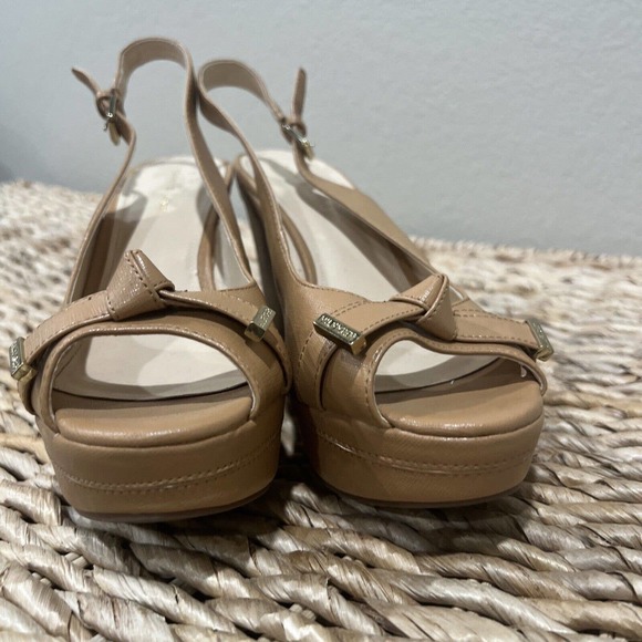 Tommy Hilfiger shoes women’s size 9.5 Brown peep toe slingback platform bow gold - Picture 5 of 13